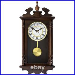 Bedford Clock Collection Leo 21 Inch Chestnut Wood Chiming Pendulum Wall Clock