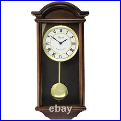 Bedford Clock Collection Noah 22 Inch Chestnut Wood Chiming Pendulum Wall Clock