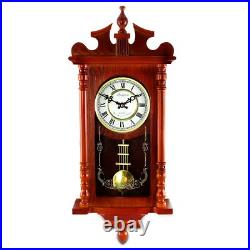 Bedford Collection 25 Inch Wall Clock with Pendulum and Chime in Dark Redwood