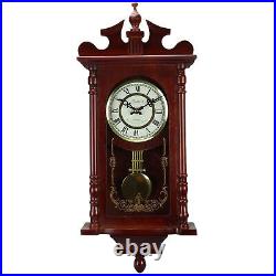 Bedford Collection 25 Inch Wall Clock with Pendulum and Chime in Dark Redwood O