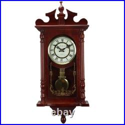 Bedford Collection 25 Inch Wall Clock with Pendulum and Chime in Dark Redwood Oa