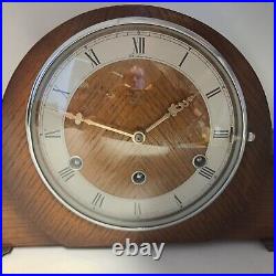 Bentima Early 1950s Oak Cased Westminster Chiming Mantle Clock With Key
