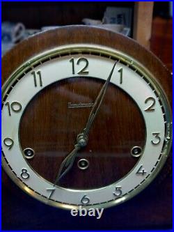 Brauckmann Mantel Clock. Solid Wood Wiesbaden, Germany. Fully Serviced MidCentury