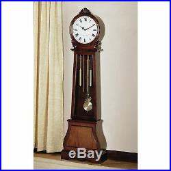 Brown Grandfather Clock Metal Wood Pendulum Home Analog Chiming Traditional