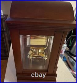 Bulova B1845 Walnut Mantel Clock Westminster Chimes Wood Glass Roman Numerals
