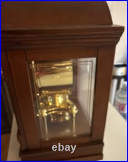 Bulova B1845 Walnut Mantel Clock Westminster Chimes Wood Glass Roman Numerals