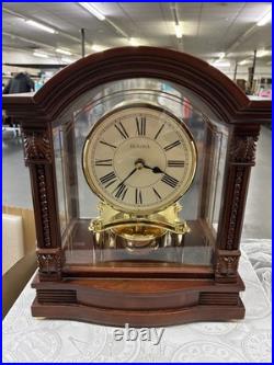 Bulova B1987 Bardwell Walnut Wood Chiming Anniversary Tabletop Mantel Clo