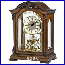 Bulova Clocks B1845 Durant Walnut Wood and Glass Revolving Pendulum Clock, Brown