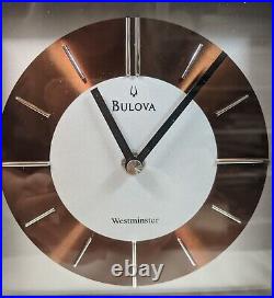 Bulova Thayer Chiming Pendulum Mantel Clock Wood Case Chrome Accents Tested