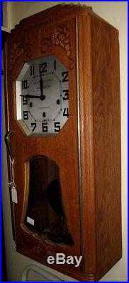 Ca1930 Westminster Chime Oak Wall Clock France by Maison Poulain