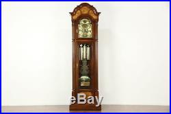 Cherry & Burl Vintage Grandfather Long Case Westminster Chime Clock Signed Sligh