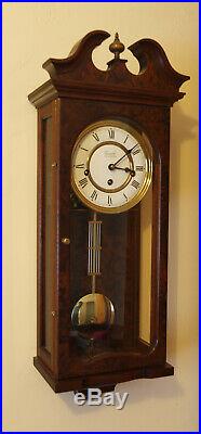 Comitti of London 8 Day Westminster Chime Burr Walnut Veneer Wall Clock