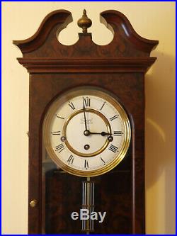 Comitti of London 8 Day Westminster Chime Burr Walnut Veneer Wall Clock