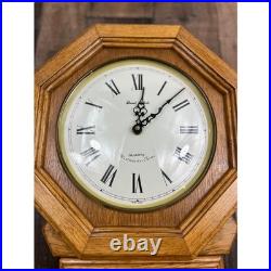 Daniel Dakota Oak Wood Schoolhouse Regulator Wall Clock Westminster Chime Quartz
