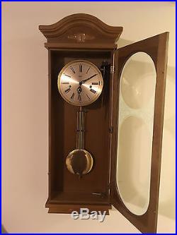 Decorative Hermle Oak 8 Day Westminster Chime Wall Clock White Etching & Silent