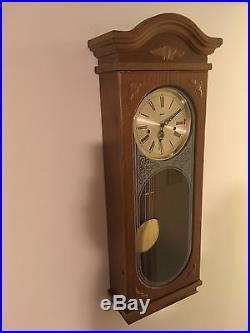 Decorative Hermle Oak 8 Day Westminster Chime Wall Clock White Etching & Silent