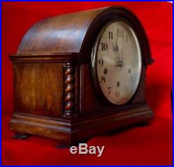 Edardian Westminster Chime English Solid Oak Mantle Clock Good Working Condition