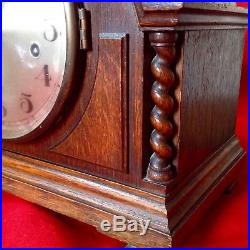Edardian Westminster Chime English Solid Oak Mantle Clock Good Working Condition