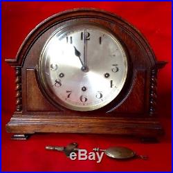 Edwardian Westminster Chime English Solid Oak Mantle Clock Good Working Cond