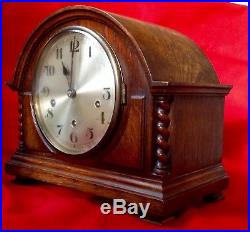Edwardian Westminster Chime English Solid Oak Mantle Clock Good Working Cond