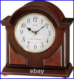 Elegant Brown Wooden Mantel Clock with Westminster Chime 10 Analog Beauty