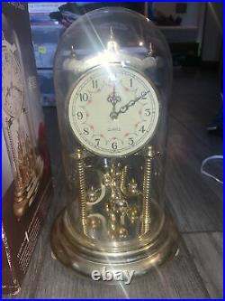 Elgin Westminster Chime Mantel Anniversary Clock Glass Dome Pendulum 12in W Box