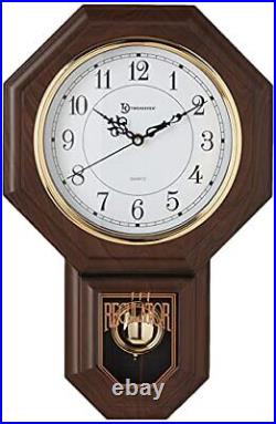 Essex Westminster Chime Faux Wood Pendulum Wall Clock, 17.5 x 11.25, Walnut