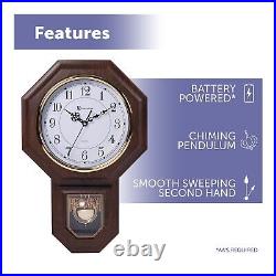 Essex Westminster Chime Faux Wood Pendulum Wall Clock, 17.5 x 11.25, Walnut