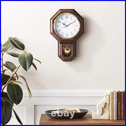 Essex Westminster Chime Faux Wood Pendulum Wall Clock, 17.5 x 11.25, Walnut