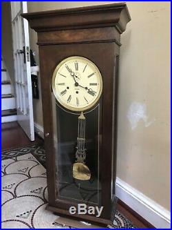 Ethan Allen Cherry Jewelers Regulator Wall Clock with Westminster Chimes & key