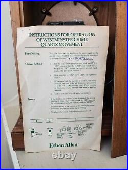 Ethan Allen Mantle Chime Clock Pine Westminster Late 90's All Original Paperwork