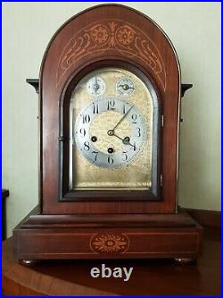 Exceptional Antique Junghans Mahogany Inlaid Westminster Chime Bracket Clock