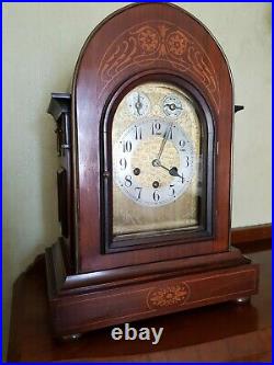 Exceptional Antique Junghans Mahogany Inlaid Westminster Chime Bracket Clock