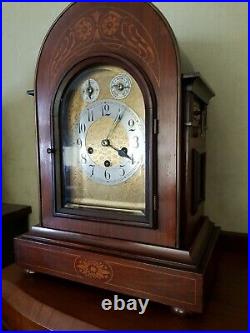 Exceptional Antique Junghans Mahogany Inlaid Westminster Chime Bracket Clock