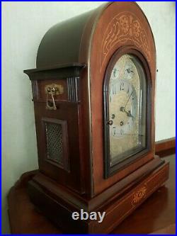 Exceptional Antique Junghans Mahogany Inlaid Westminster Chime Bracket Clock