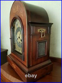 Exceptional Antique Junghans Mahogany Inlaid Westminster Chime Bracket Clock