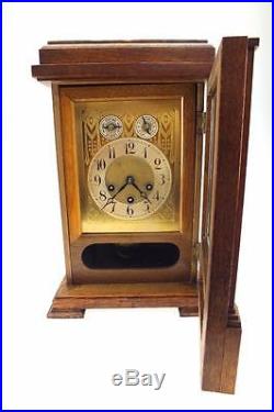 Fantastic Oak German Bracket Clock 8 Day Junghans Westminster Chime Mantel Clock