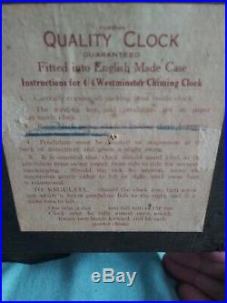 Foreign 1930's Mantle Clock 7 Day Westminster Chime