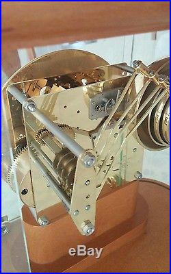 Franz Hermle Walnut Glass Mantle Wind up clock 4 bell westminster clock silencer