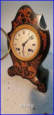 French Chiming Marquetry and Ebony Mantle Clock Duval A Paris