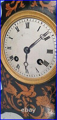 French Chiming Marquetry and Ebony Mantle Clock Duval A Paris