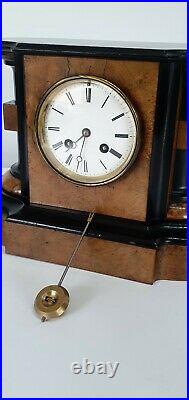 French Chiming Walnut and Ebony Mantle Clock