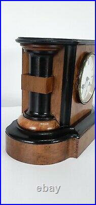 French Chiming Walnut and Ebony Mantle Clock