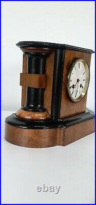 French Chiming Walnut and Ebony Mantle Clock