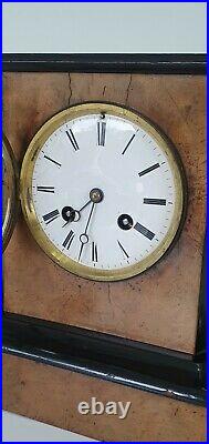 French Chiming Walnut and Ebony Mantle Clock