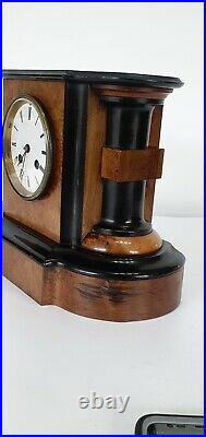 French Chiming Walnut and Ebony Mantle Clock