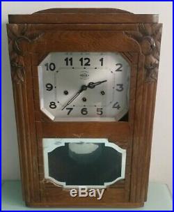 French Ornate Girod Westminster Chime Wall Clock With Key And Pendulum Works