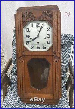 French Vintage WOODEN CHIME WALL CLOCK JURA VERITABLE WESTMINSTER 8 Tigs Artdeco