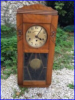 French Vintage WOODEN CHIME WALL CLOCK JURA VERITABLE WESTMINSTER 8 Tigs Artdeco