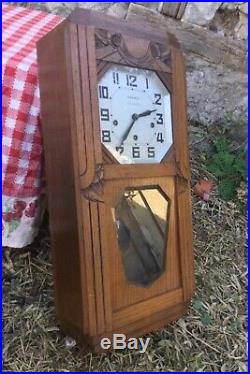 French Vintage WOODEN CHIME WALL CLOCK JURA VERITABLE WESTMINSTER 8 Tigs Artdeco